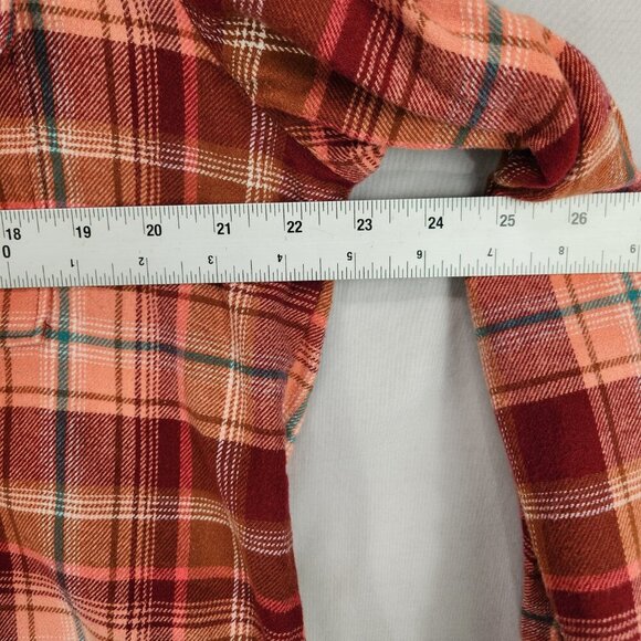 Old Navy The Boyfriend Shirt Women's M Flannel Button Down Orange Blue Plaid - Picture 3 of 6